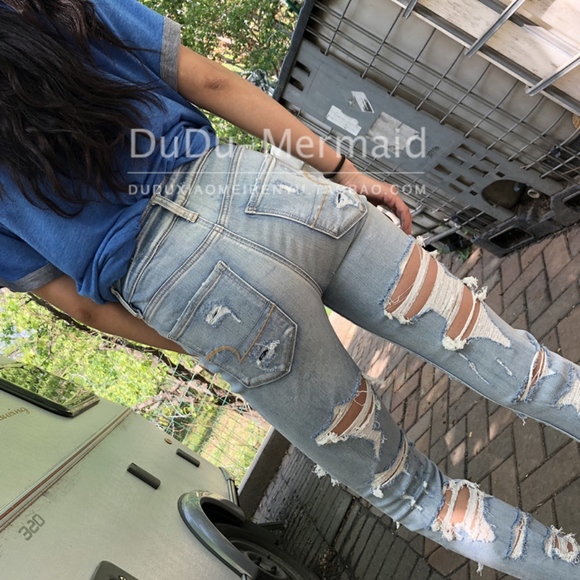 High rise jeggings jeans ripped front and back - Picture 7 of 8